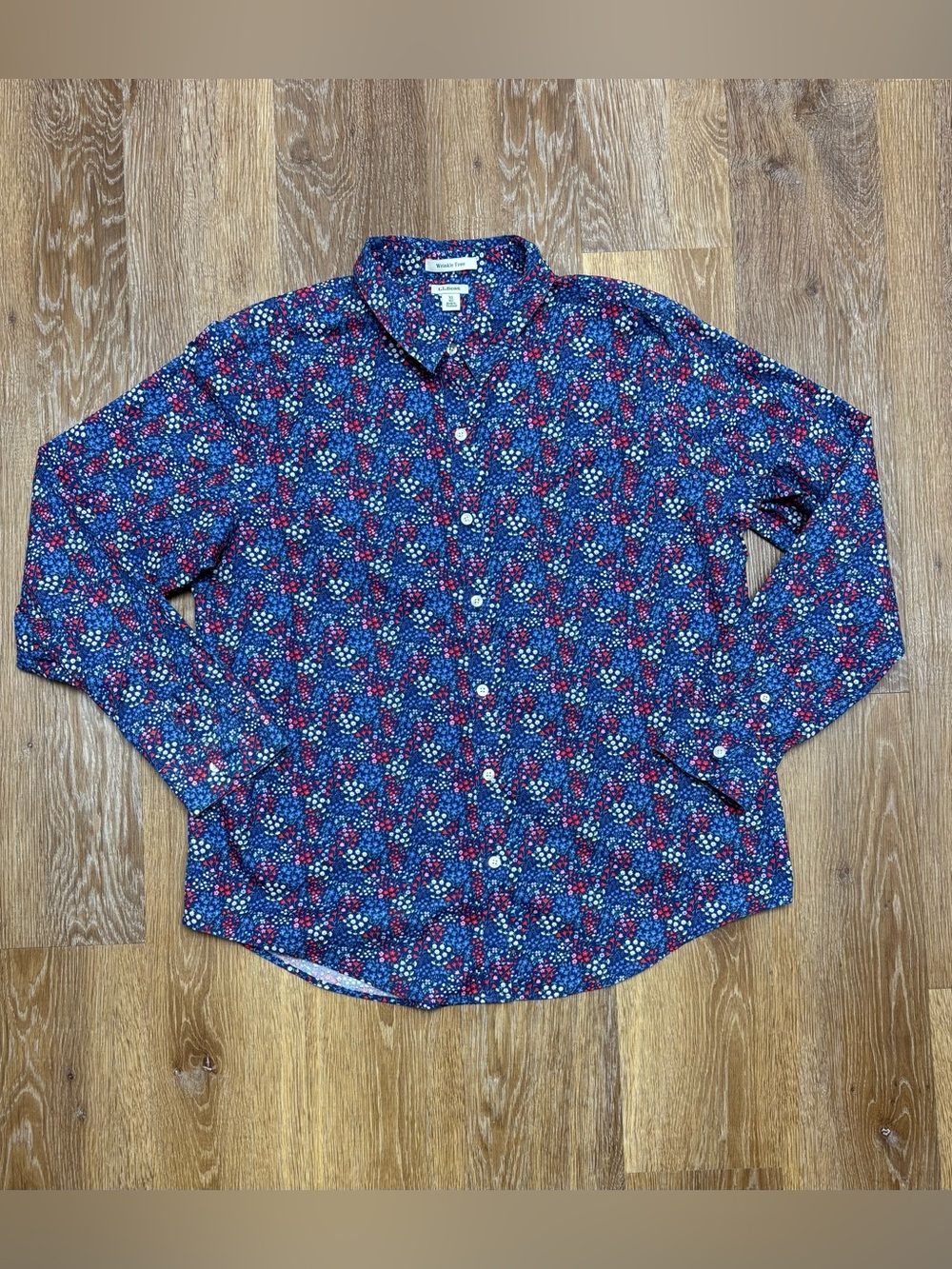 L.L. Bean women’s Navy Blue Floral Button-Down Shirt